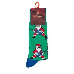 McGregor Rock N Roll Santa Crew Socks Holiday Christmas Green / Blue ( 7-12 )